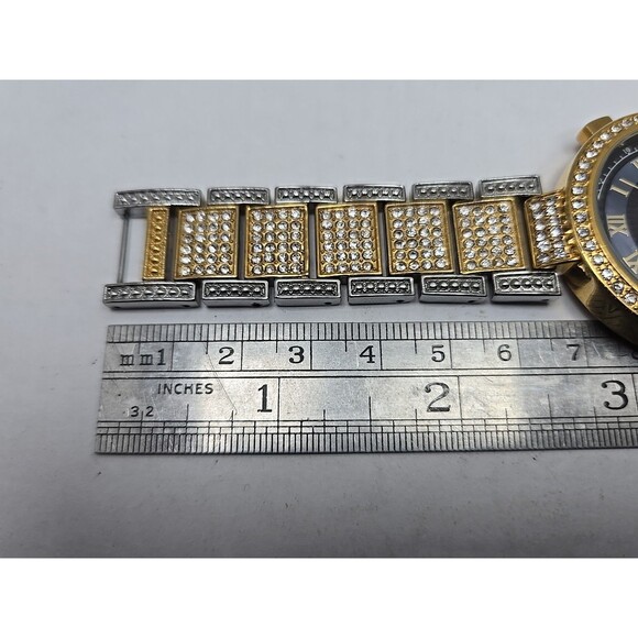 Burgi Womens Two Tone Crystal Swiss Watch Blue MOP Multifunction New Battery - Picture 9 of 10